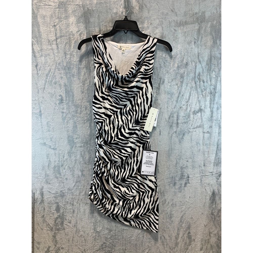 Katia Rae Zebra Print Cowl Neck Ruched Mini Dress Black White LBP5812 Small